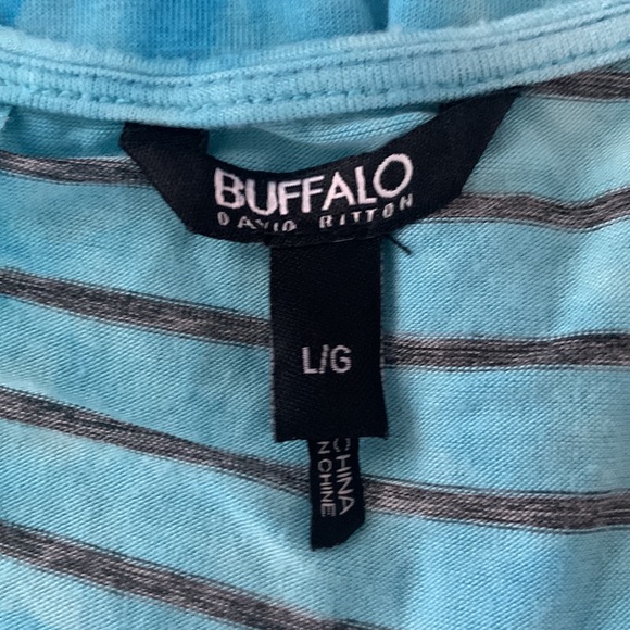 BUFFALO Capri blue, long, striped, high-low maxi dress, racer back. L - Picture 10 of 14